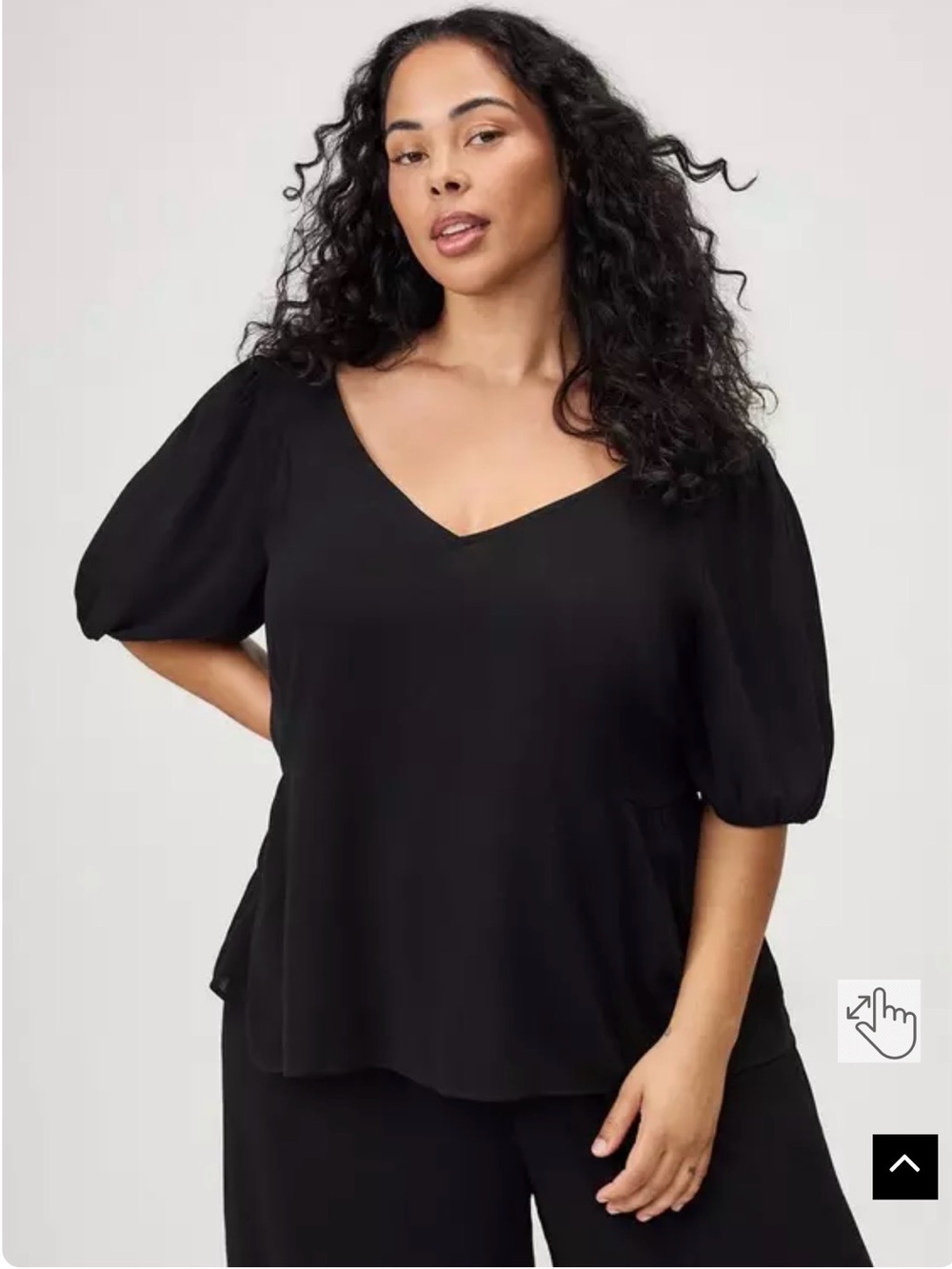 V-Neck Puff Sleeve Tie Back Women's Top in Black